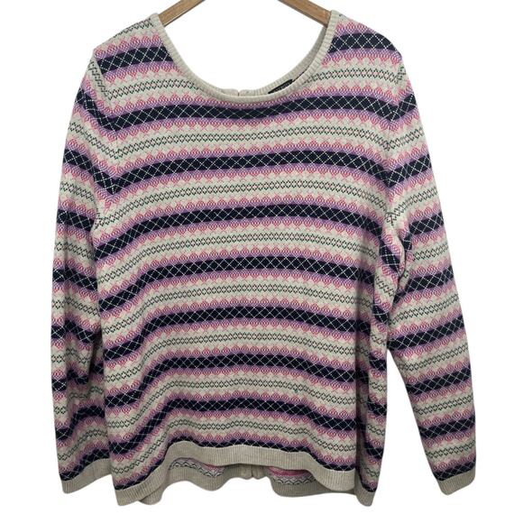 Talbots Sweater Women’s 2X Fair Isle Zip Back Multicolor Pullover Pink Plus Size - Picture 1 of 9